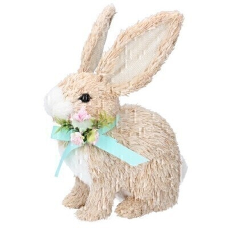 Cute bristle Easter Bunny wearing a lovely green bow and small flowers. Ornament from designer Giesela Graham who designs unique Easter gifts and decorations. Would make a lovely Easter gift or Easter decoration.